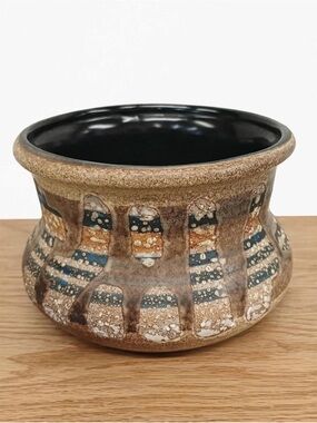 Vintage Lapid Israel MCM Fat Lava Planter 3.5" Handpainted PAN